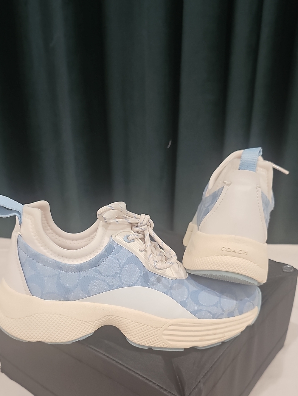Coach Light Blue Logo-Pattern Sneakers
